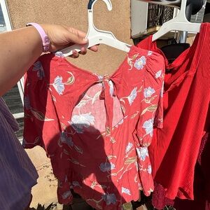 Tinsel Red Floral Women's Blouse